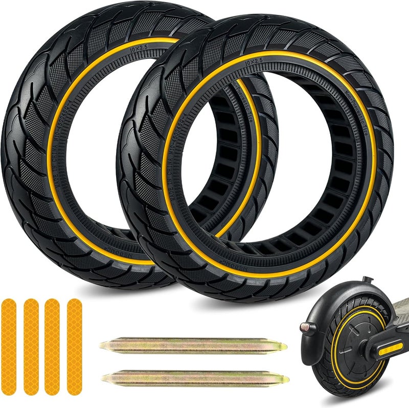 KTUMININV 10x2.5 Inch Scooter Solid Tire for Segway Ninebot MAX G30/G30P/G30LP/G30D/G30E Gotrax G5/G6/G MAX Hiboy S2 MAX Electric Scooter Front or Rear Replacement 60/70-6.5 Rubber Tires Yellow 2 PCS - Image 1